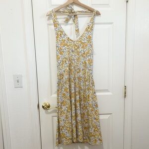 Pact Dress Women Large Yellow Floral Reverie Organic Cotton Halter Pockets Adult